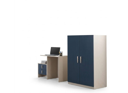 Blaues 3-tlg. Möbelset aus Holz für Schlafzimmer und Home-Office