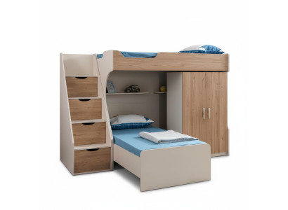 Kinderzimmer Möbelset Braun aus Holz mit Kinderbett, Nachttisch