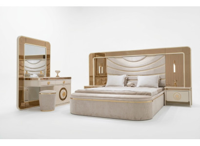Elegantes Schlafzimmer Set aus Holz in Weiß mit Nachttischen