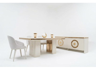 Elegantes Esszimmer Set in Beige mit Holz Tisch und Stühlen