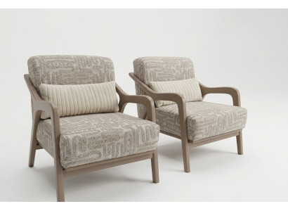 Moderner Beigefarbener Stoffsessel im eleganten Design im Doppelset