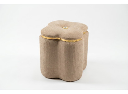 Beiger Holz-Textil Pouf modern Elegant Sitz- und Fußhocker