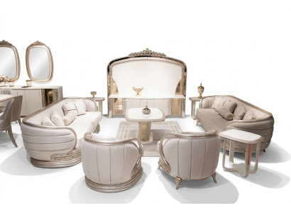 Wohnzimmer-Set aus Holz und Textil in Beige, modern, stilvoll