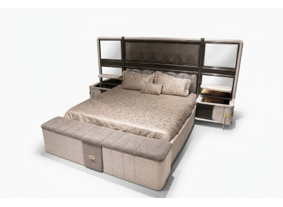 Schlafzimmer-Set aus Holz in Beige mit Bett, Nachttischen und Bank