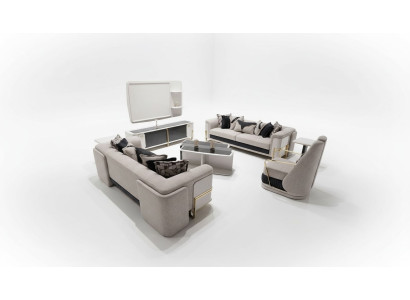 Moderner grauer Stoff-Sofa-Set mit Holzrahmen und eleganten Design
