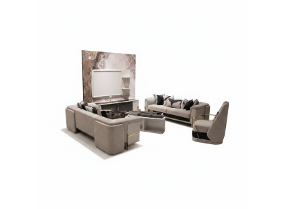 Elegantes graues Sofa-Set aus Textil mit Holzrahmen und modernem