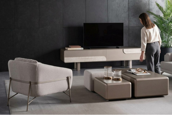 Modern beige table with TV cabinet