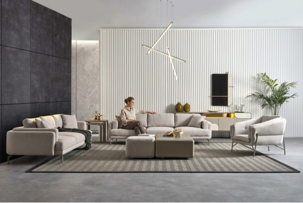 Modern sofa and table in beige color