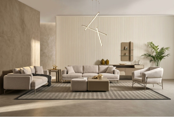 Modern sofa and table in beige color