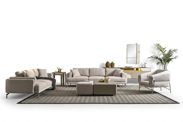 Modern sofa and table in beige color
