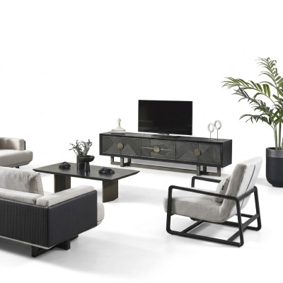 Modern brown fabric sofa and armchair