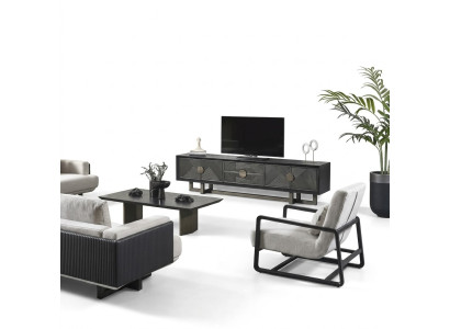 Modern brown fabric sofa and armchair