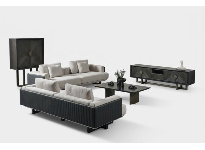 Furniture set in brown fabric with table and benches