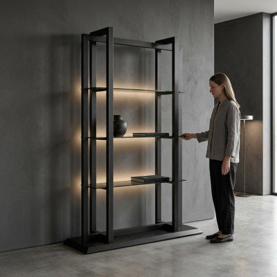 Elegant shelf system made of brown wood