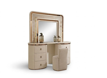Eleganter weißer Holz-Schminktisch mit Spiegel und Hocker