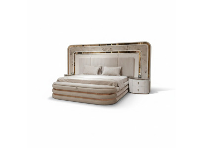 Weißes Schlafzimmer-Set aus Holz mit Bett, Nachttischen und Bank