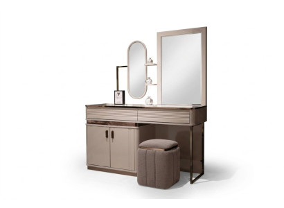 Eleganter Beiger Schminktisch mit Spiegel und Hocker aus Holz