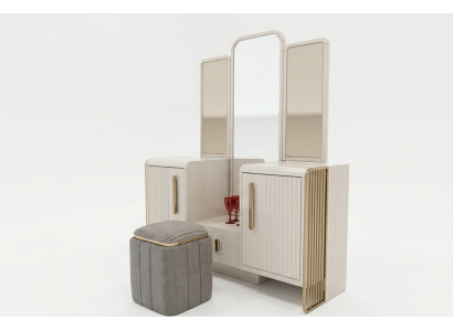 Eleganter Beiger Schminktisch mit Spiegel und Hocker aus Holz