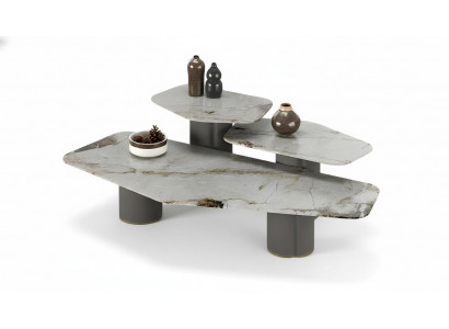 Moderner grauer Metall-Couchtisch-Set mit zeitlosem Design