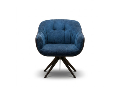 Moderner blauer Stoffsessel aus Holz mit elegantem Design