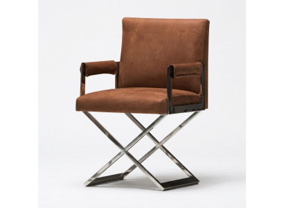 Brauner moderner Metallstuhl mit Komfort und eleganter Verarbeitung