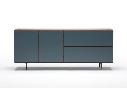 Blaue Holz-Konsole modern, elegante Ablagefläche, robustes Design