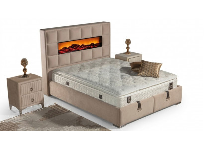 Elegantes Bett mit Matratze in Beige aus Textil und Edelstahl