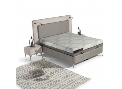 Elegantes graues Bett mit Matratze aus Textil und Edelstahl