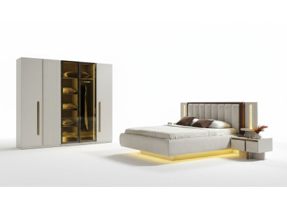 Elegantes Schlafzimmer-Set aus Holz in Beigetönen mit modernem Design