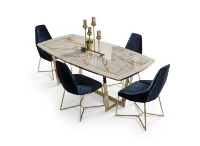Elegantes weißes Esstisch- und Stühle-Set aus Holz und Metall