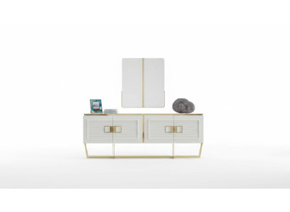 Elegantes weißes Sideboard mit Spiegel aus Holz, Metall und Glas