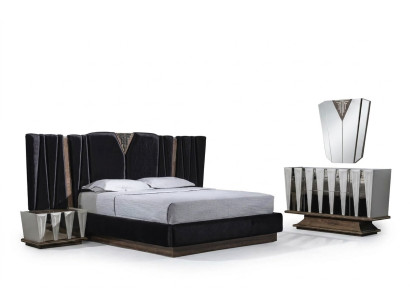 Schwarzweißes Schlafzimmer-Set aus Holz mit Spiegel und modernen
