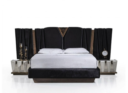 Schwarz Modernes Schlafzimmer-Set aus Holz mit stilvollen Nachttischen