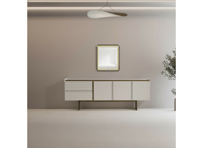 Konsole mit Spiegel aus Holz in Beigeton, eleganter Stil