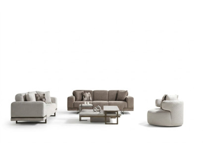 Elegantes Wohnzimmerset aus Stoff in Beige mit Holzrahmen