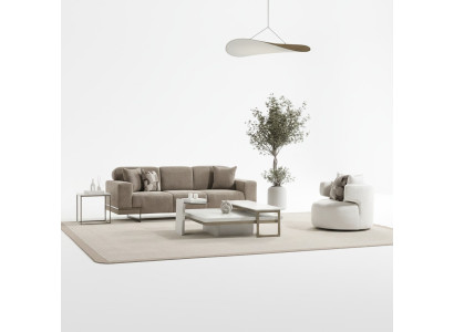 Beige Stoff Sofa und Sessel Set modern Elegant Wohnzimmermöbel
