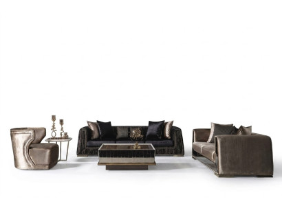 Elegantes 3-teiliges Wohnzimmer Set aus Textil in Schwarz und Braun