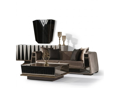 Elegantes braunes 3-Sitzer Sofa aus Textil mit Holzrahmen