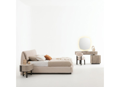 Schlafzimmer-Set aus Holz und Textil in Beige mit modernem Design