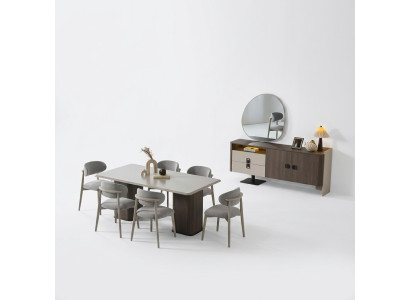 Elegantes Esszimmer-Set aus Holz in Beige mit Esstisch, Stühlen