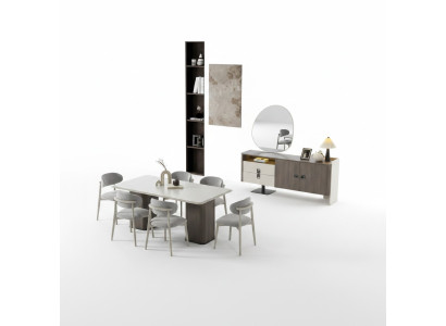 Elegantes Esszimmer-Set aus Holz und Textil in Beige