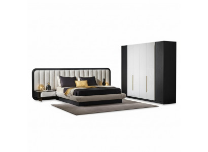 Elegantes schwarzes Schlafzimmer-Set aus Holz mit modernem Design