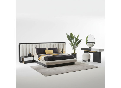 Elegantes schwarzes Holz-Möbelset für Schlafzimmer mit Bett