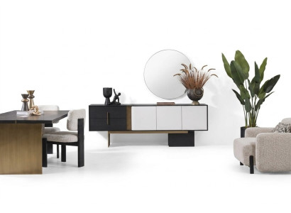 Elegantes Weißes 2-teiliges Esszimmer Set mit Sideboard und Spiegel