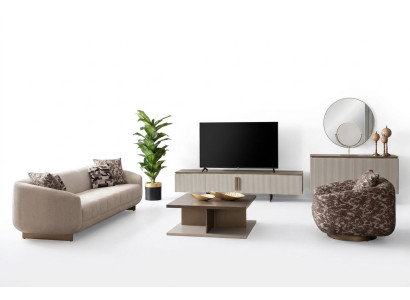 3+1-Sitzer, Couchtisch und TV-Lowboard – stilvolles Wohnzimmer-Set