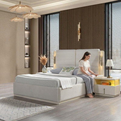 Elegant complete bed set with cover and 3 nightstands, 3-piece set