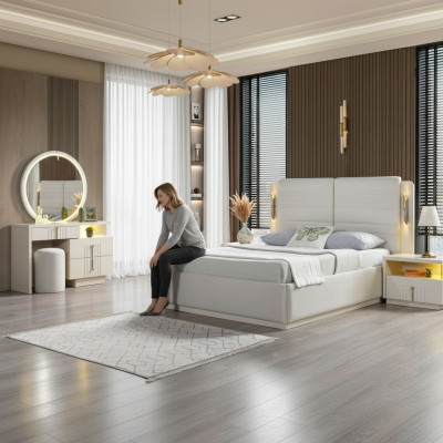 Modern and elegant bed set with 2 nightstands, 5 pieces