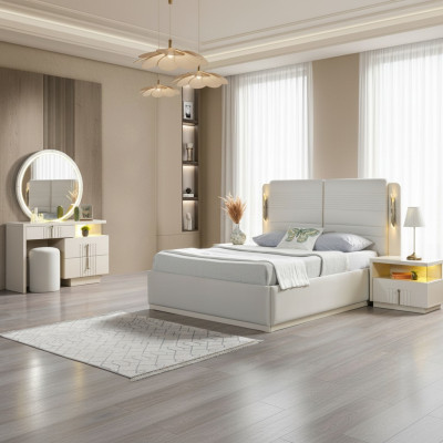 Modern and elegant bed set with 2 nightstands, 5 pieces