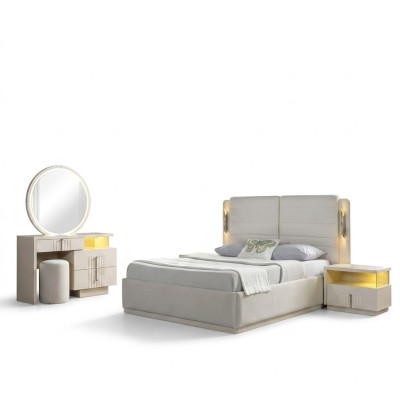 Modern and elegant bed set with 2 nightstands, 5 pieces