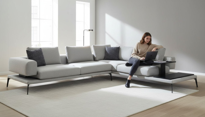Corner sofa for the living room, minimalist design, maximum comfort